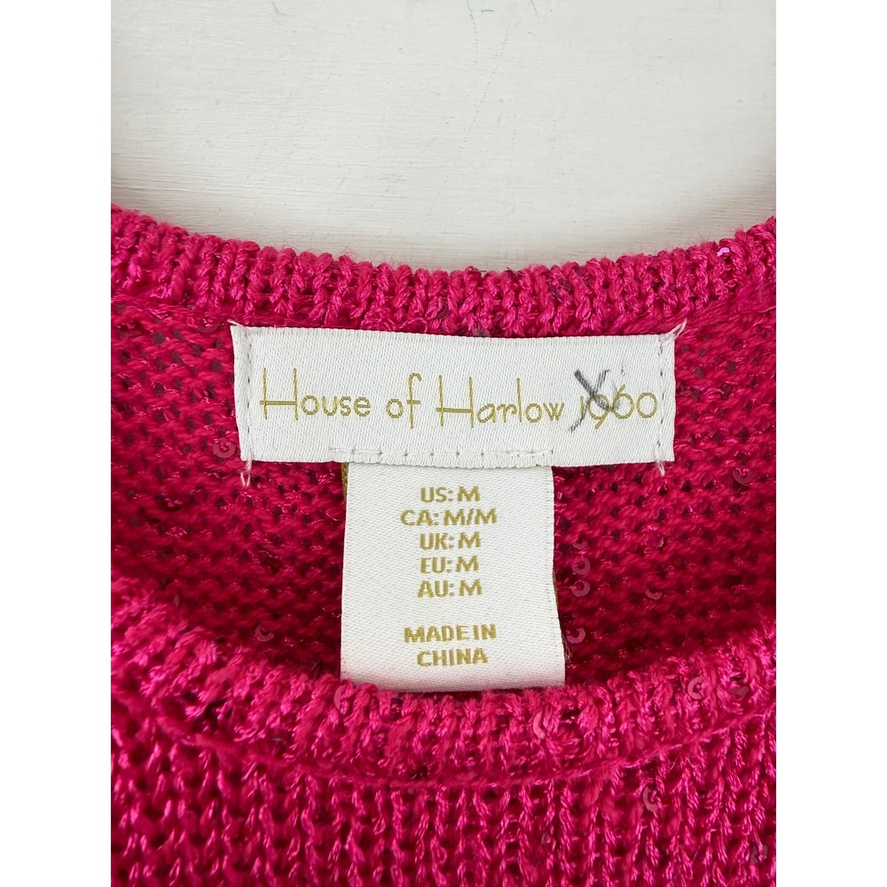 House of Harlow 1960 Sequin Knit Maxi Dress Cotton Blend Racerback Pink M - Picture 4 of 8